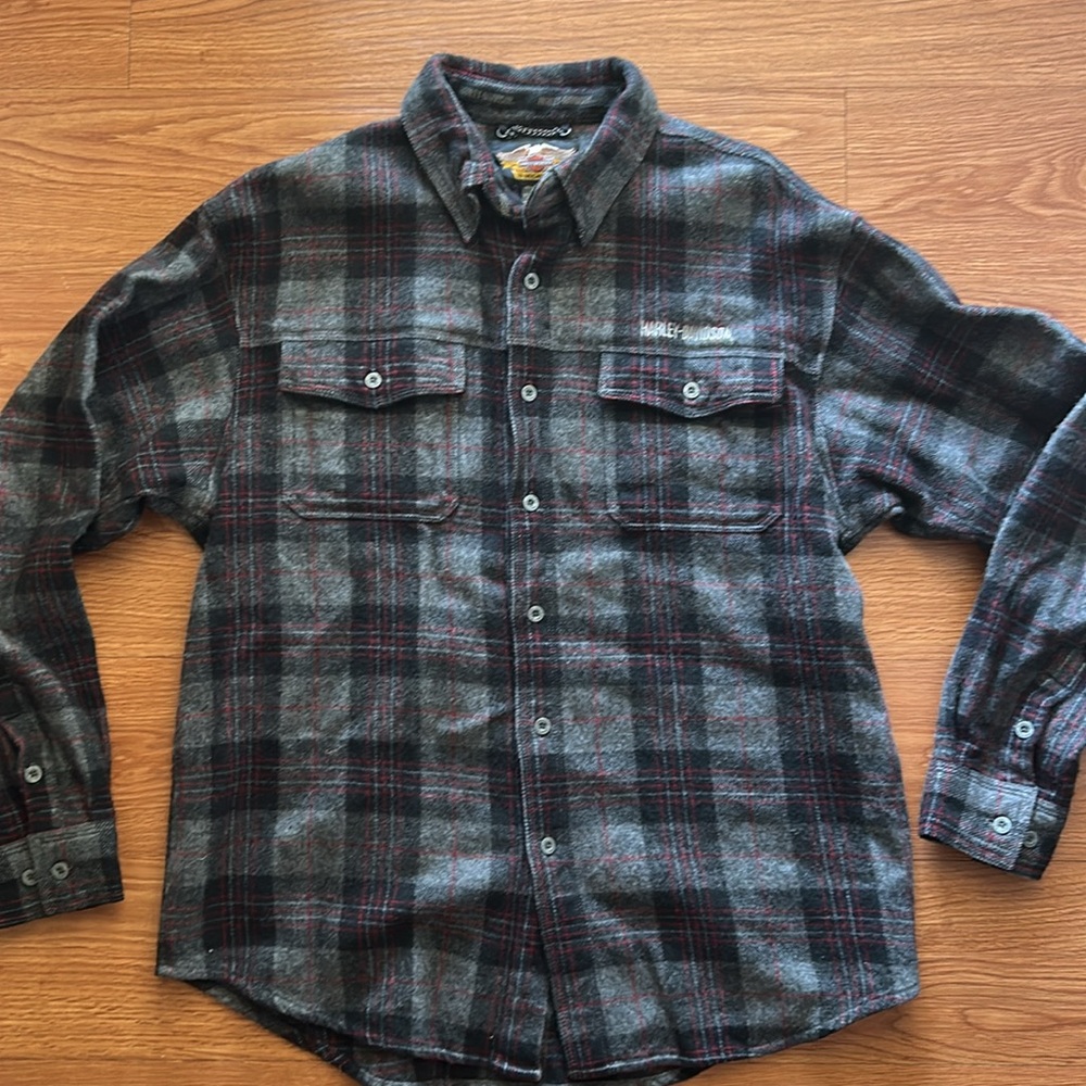 Harley-Davidson Black and Gray Plaid Shirt - Picture 6 of 8